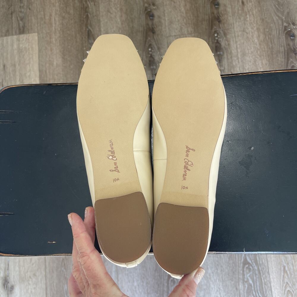 Sam Edelman Monet Ballet Flats SZ 10.5 Tan Gold Studded Summer Sand Nude Bow Log - Picture 9 of 12